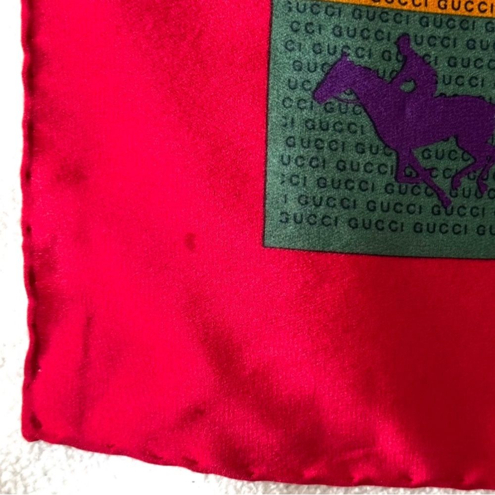 GUCCI Scarf Vintage Equestrian Print Horse & Rider Galloping STUNNING - Picture 11 of 13